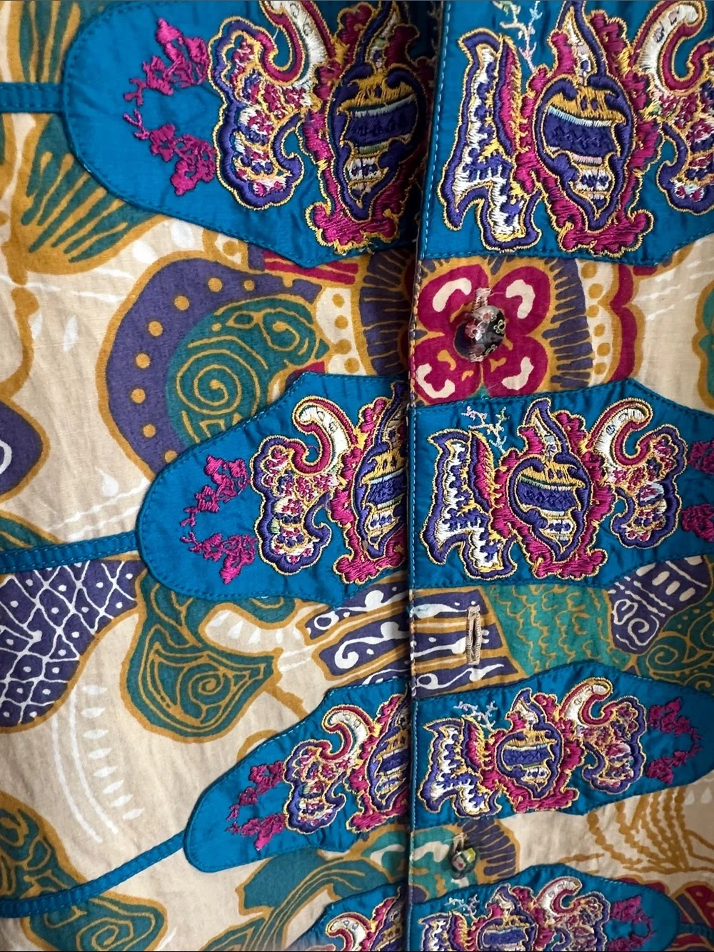 Robert Graham Multicolor Embroidered Button Shirt - Teal, Gold, Navy & Pink - Picture 2 of 12